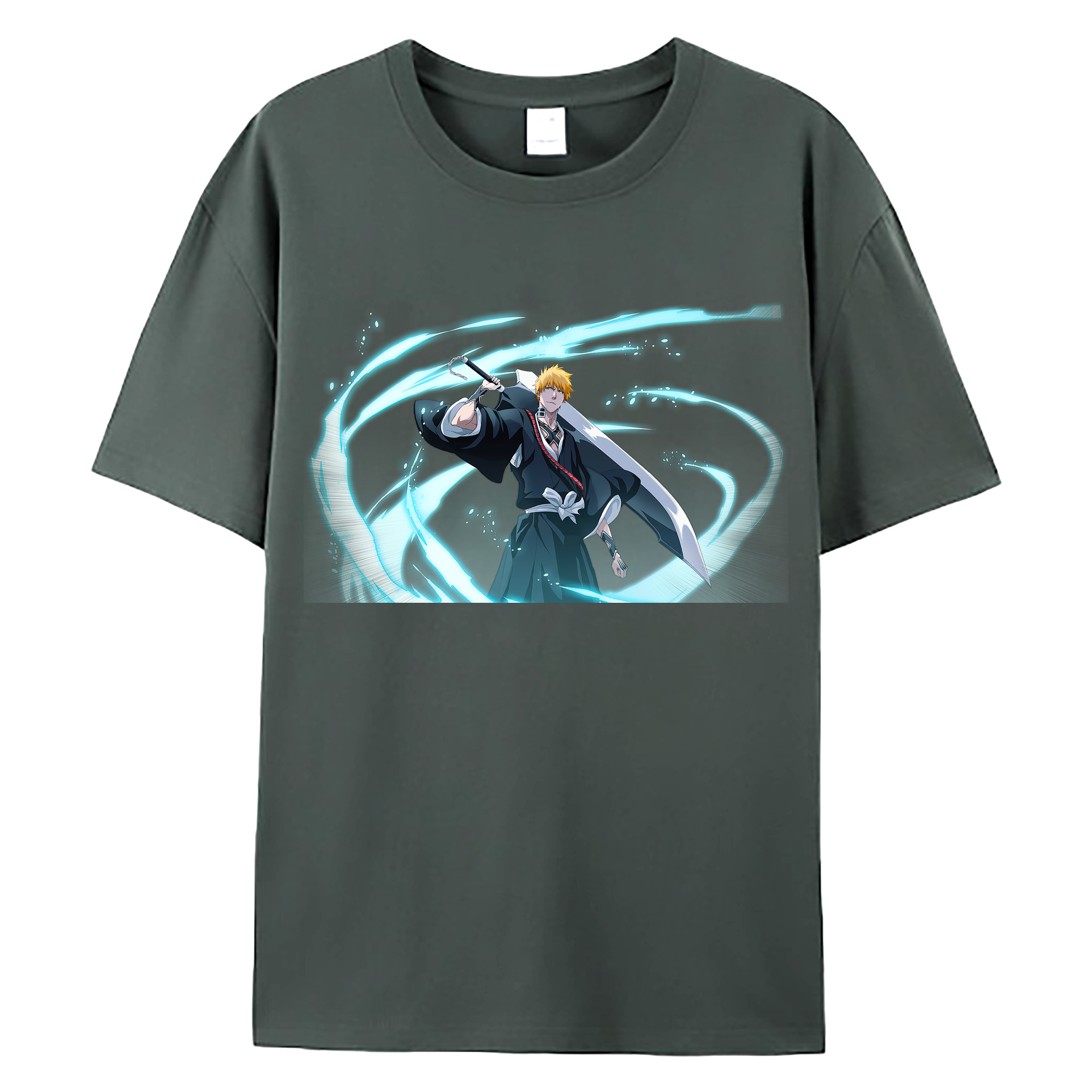 （画像用） ブリーチ 黒崎一護（くろさき いちご）BLEACH Kurosaki Ichigo 綿100％ メンズ半袖Tシャツ｜肌触りやわらか＆通気性